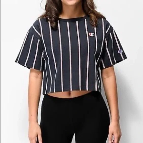 Champion Tops Champion Red White Blue Striped Cropped T Shirt